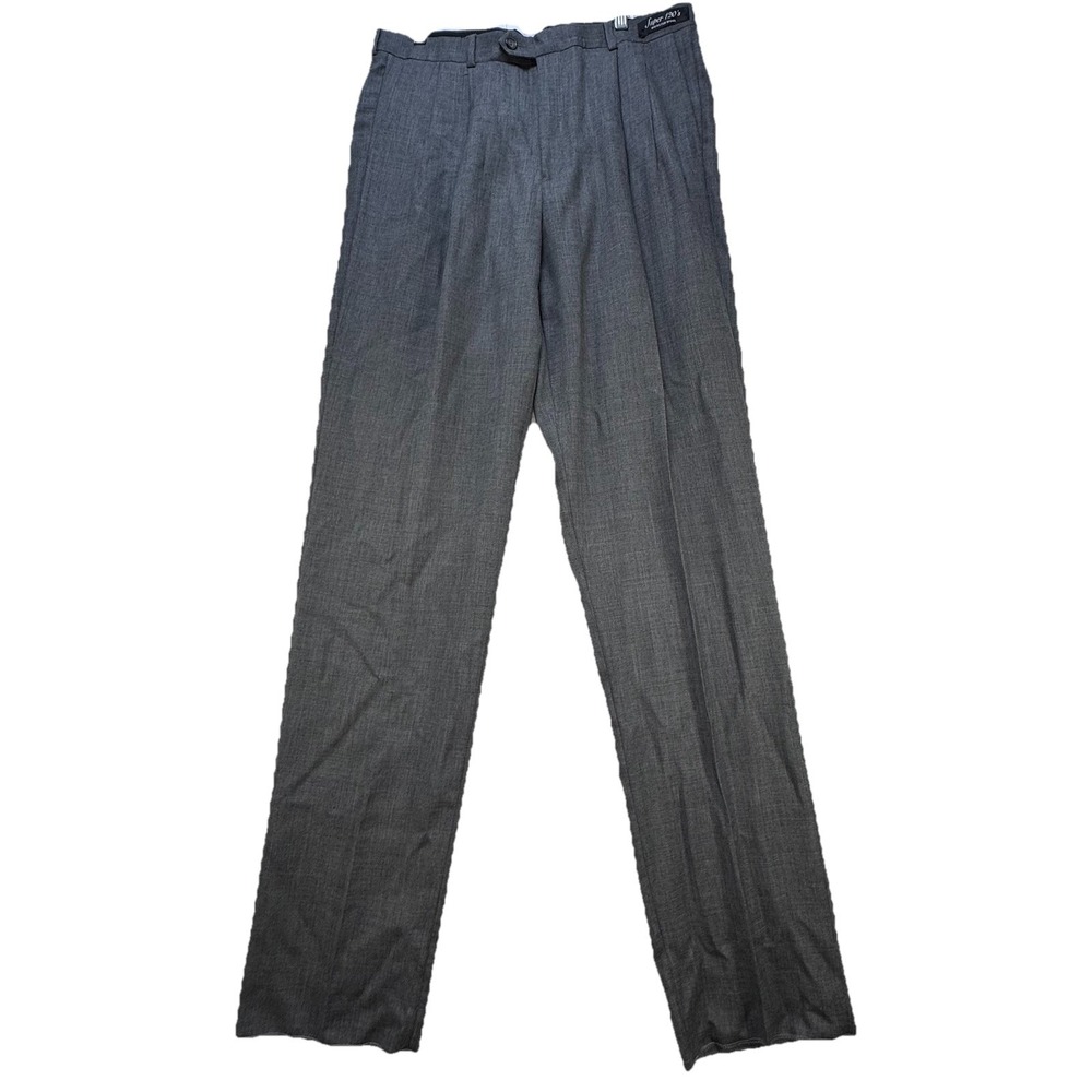 NWT Bachrach Super 120's Wool Pants 36 R X 36" Unhemmed Grey Pleated Lightweight